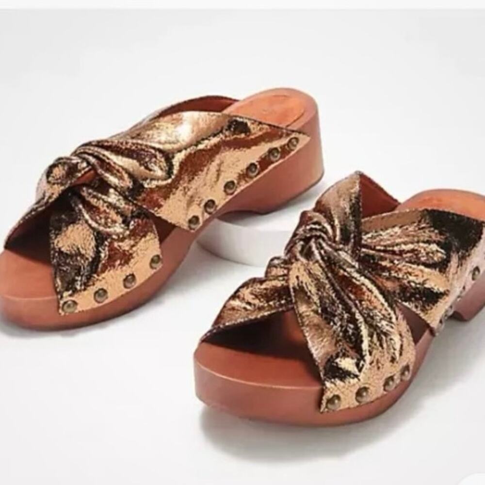 NEW Kelsi Dagger Brooklyn Sprinter Heeled Clog Sz 6 Disco Metallic Leather Brown